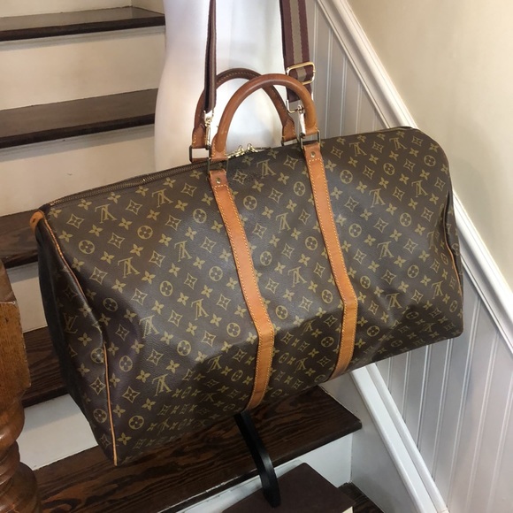 Authentic LOUIS VUITTON KeepAll LV 60 Weekend Shoulder Bag Crossbody Tote Duffle - Picture 1 of 16